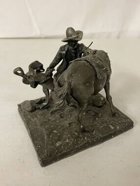 Vintage Lance Fine Pewter Cowboy Horse Figurine Western Statue Sculpture Decor